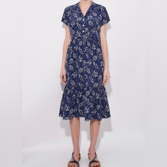 Rare HVN Charlotte dress with fish print in navy size 2 - Picture 2 of 10